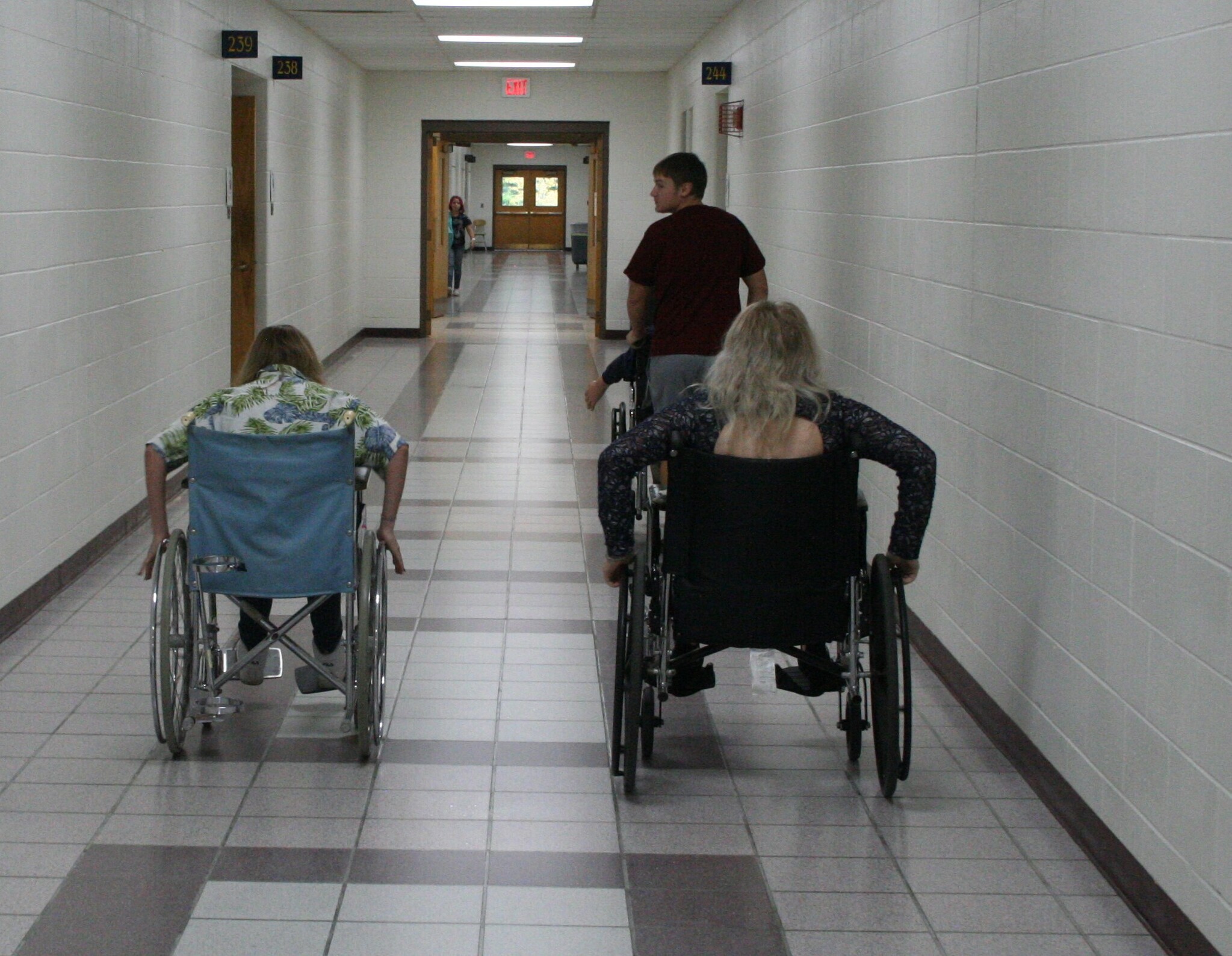 Medical Occupations students using the wheelchairs