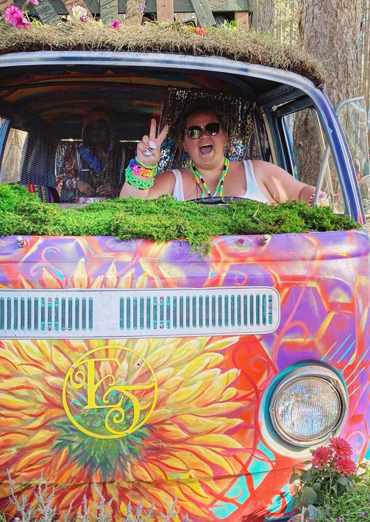 A girl in a fun camper