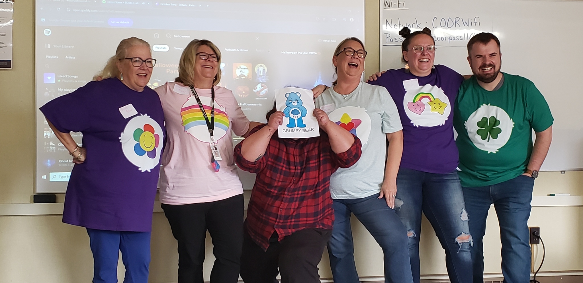 Special Education staff dressed as Care Bears